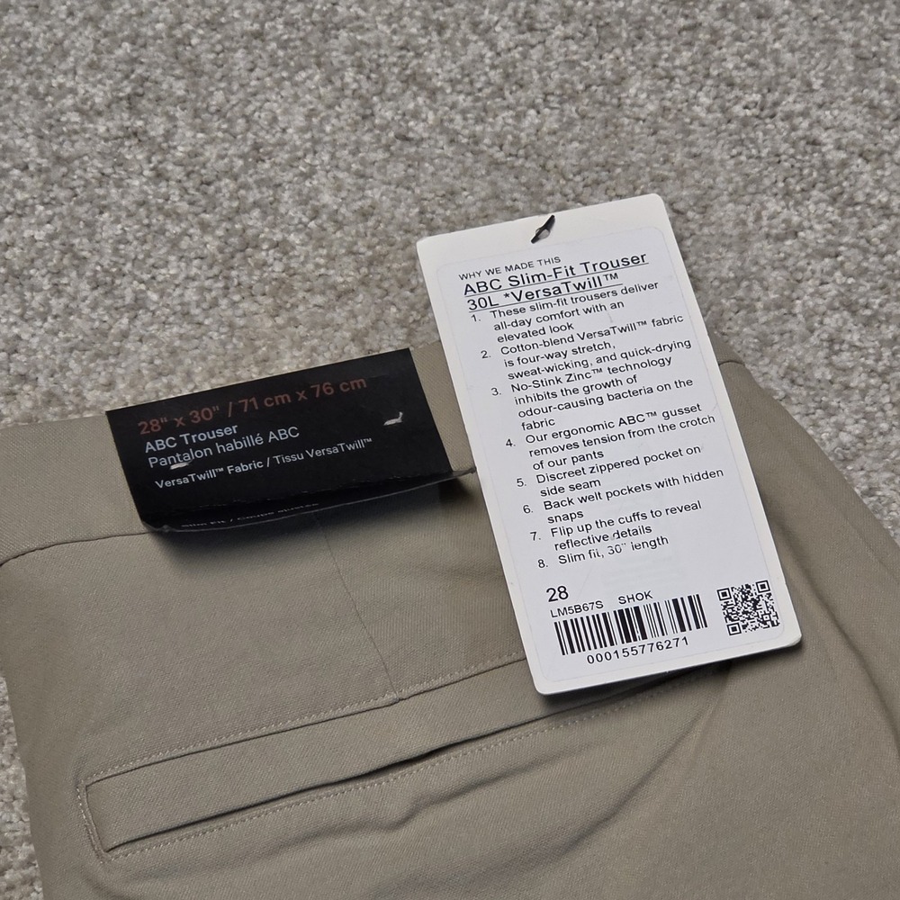 lululemon ABC Pants Mens 30 Stone Khaki Slim Fit Trouser Versa Twill LM5B67S - Picture 2 of 10